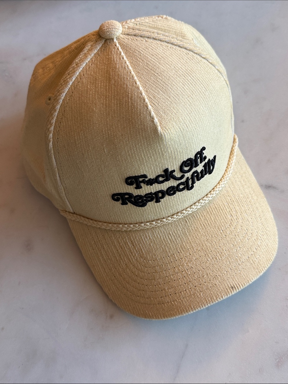 Cream Embroidered Statement Cap with Braided Trim